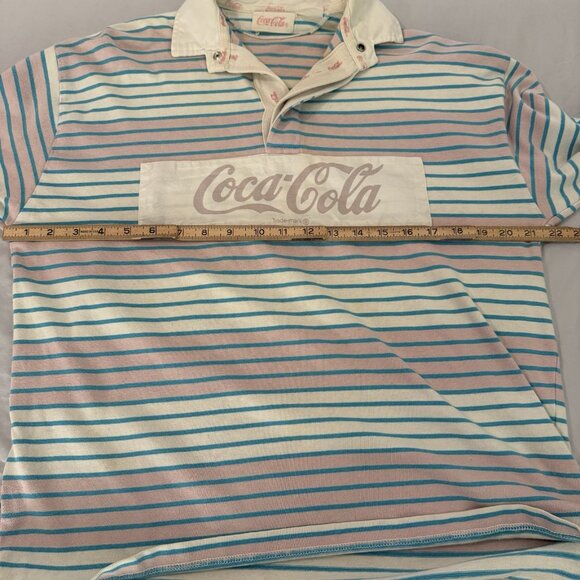 Vintage Coca-Cola 80s Shirt Polo Rugby Rare Pink Teal Stripes Coke Medium - Picture 6 of 10